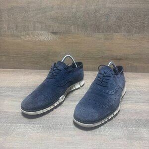 Cole Haan ZeroGrand Blue Suede Oxford Wingtip Shoes Men's Size 8.5